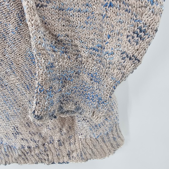 Sioni Womens Abstract Animal Print Open Knit Dolman Sleeve Sweater Beige Blue M - Picture 5 of 10